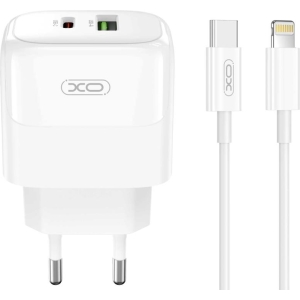 XO L138 ΦΟΡΤΙΣΤΗΣ 30W GAN NITRIDE 1 ΘΥΡΑ USB + 1 ΘΥΡΑ PD, ΚΑΛΩΔΙΟ LIGHTNING, ΛΕΥΚΟ
