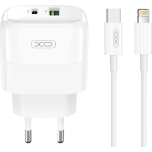 XO L137 ΦΟΡΤΙΣΤΗΣ PD20W/QC18W, 1 ΘΥΡΑ USB + 1 ΘΥΡΑ PD, ΜΕ ΚΑΛΩΔΙΟ LIGHTNING, ΛΕΥΚΟ