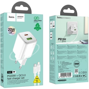 HOCO N41 ALMIGHTY ΦΟΡΤΙΣΤΗΣ PD20W + QC3.0 TYPE-C ΣΕ LIGHTNING , 2 ΘΥΡΕΣ , ΛΕΥΚΟΣ