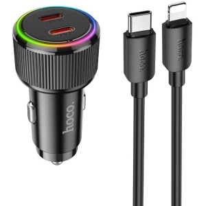 HOCO NZ14B ΦΟΡΤΙΣΤΗΣ ΑΥΤΟΚΙΝΗΤΟΥ TYPE-C ΣΕ LIGHTNING, GUERRERO PD50W , 2 ΘΥΡΕΣ , ΜΑΥΡΟΣ