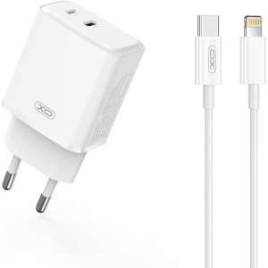 XO L145 ΦΟΡΤΙΣΤΗΣ ΜΕ ΚΑΛΩΔΙΟ LIGHTNING, PD 20W USB-C + LIGHTNING , 2 ΘΥΡΕΣ, ΛΕΥΚΟΣ