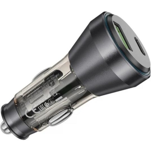 HOCO NZ14B ΦΟΡΤΙΣΤΗΣ ΑΥΤΟΚΙΝΗΤΟΥ, UNIMPEDED PD48W + QC 3.0, 2 ΘΥΡΕΣ, ΔΙΑΦΑΝΗΣ ΜΑΥΡΟΣ