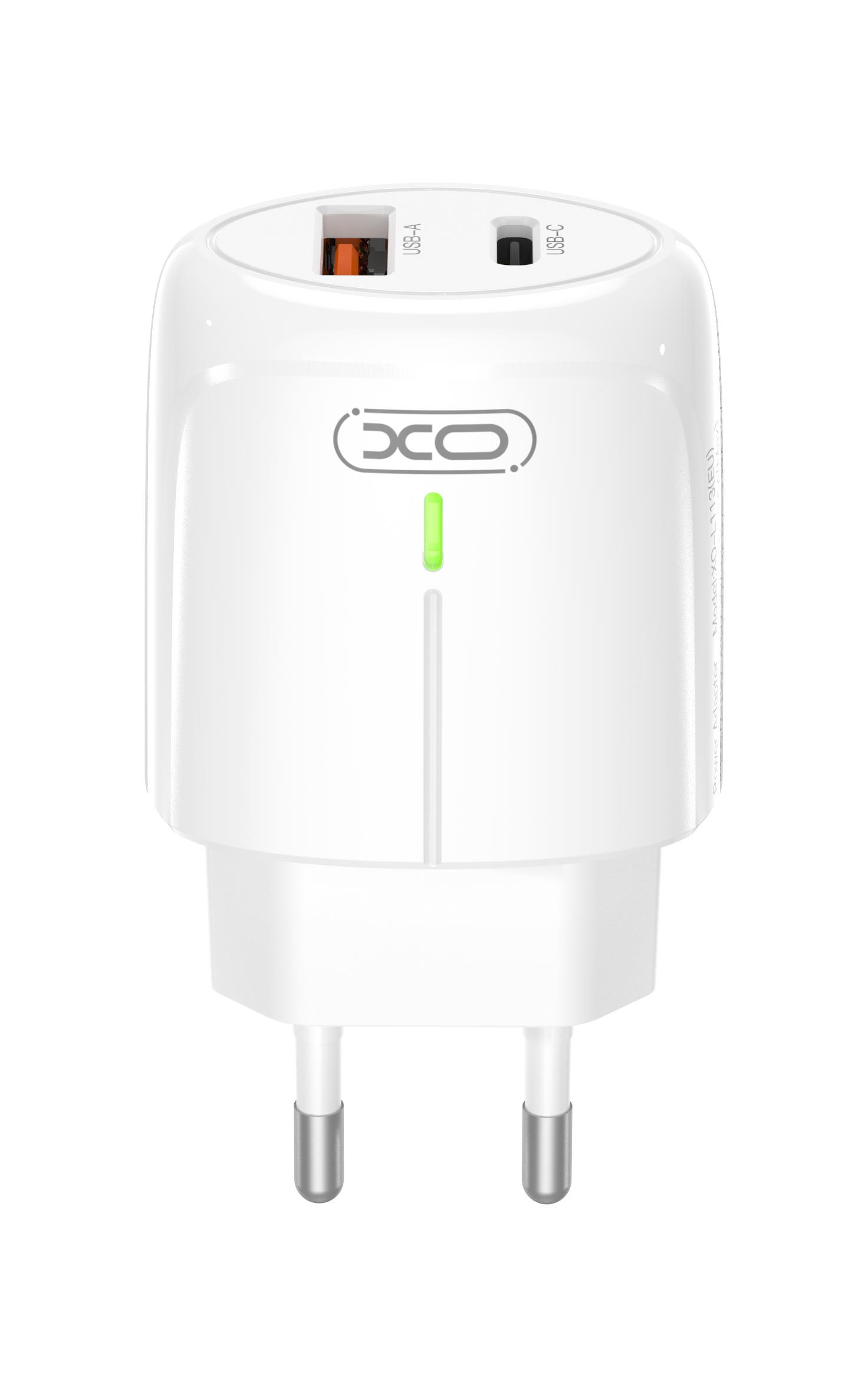 XO L114 ΦΟΡΤΙΣΤΗΣ PD20W/QC18W, ΜΕ ΚΑΛΩΔΙΟ LIGHTNING, 1 ΘΥΡΑ USB + 1 ΘΥΡΑ PD, ΛΕΥΚΟΣ