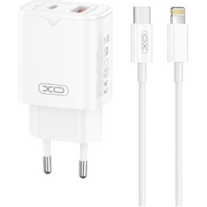 XO L130 ΦΟΡΤΙΣΤΗΣ PD30W/QC18W, ΜΕ ΚΑΛΩΔΙΟ LIGHTNING, 1 ΘΥΡΑ USB + 1 ΘΥΡΑ PD, ΛΕΥΚΟΣ