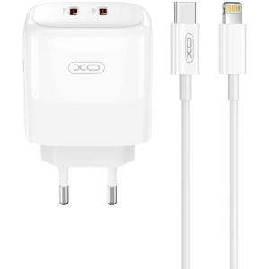 XO L140 GaN NITRIDE ΦΟΡΤΙΣΤΗΣ 35W USB-C , 2 ΘΥΡΕΣ, ΜΕ ΚΑΛΩΔΙΟ LIGHTNING, ΛΕΥΚΟΣ