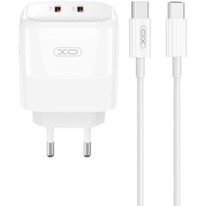 XO L140 GaN NITRIDE ΦΟΡΤΙΣΤΗΣ 35W USB-C , 2 ΘΥΡΕΣ, ΜΕ ΚΑΛΩΔΙΟ TYPE-C, ΛΕΥΚΟΣ