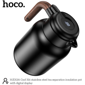 HOCO HJD13A COOL TEA, ΤΣΑΓΙΕΡΑ ΜΕ ΦΙΛΤΡΟ ΓΙΑ ΤΣΑΙ ΜΕ ΨΗΦΙΑΚΟ ΘΕΡΜΟΜΕΤΡΟ, 1.5Lt, ΜΑΥΡΗ