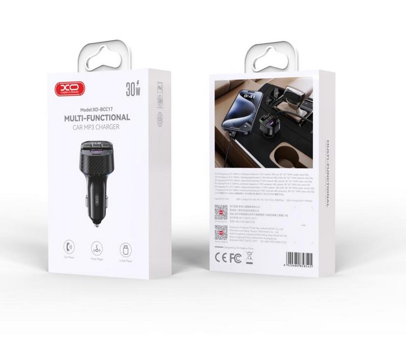 XO BCC17 FM TRANSMITER ΚΑΙ ΦΟΡΤΙΣΤΗΣ ΑΥΤΟΚΙΝΗΤΟΥ, PD30W, 2 ΘΥΡΕΣ, ΜΑΥΡΟΣ - Image 2