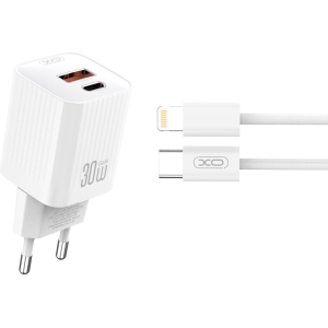 XO L149 ΦΟΡΤΙΣΤΗΣ PD30W 1 ΘΥΡΑ USB-A, 1 ΘΥΡΑ TYPE-C ΜΕ ΚΑΛΩΔΙΟ LIGHTNING, ΛΕΥΚΟΣ