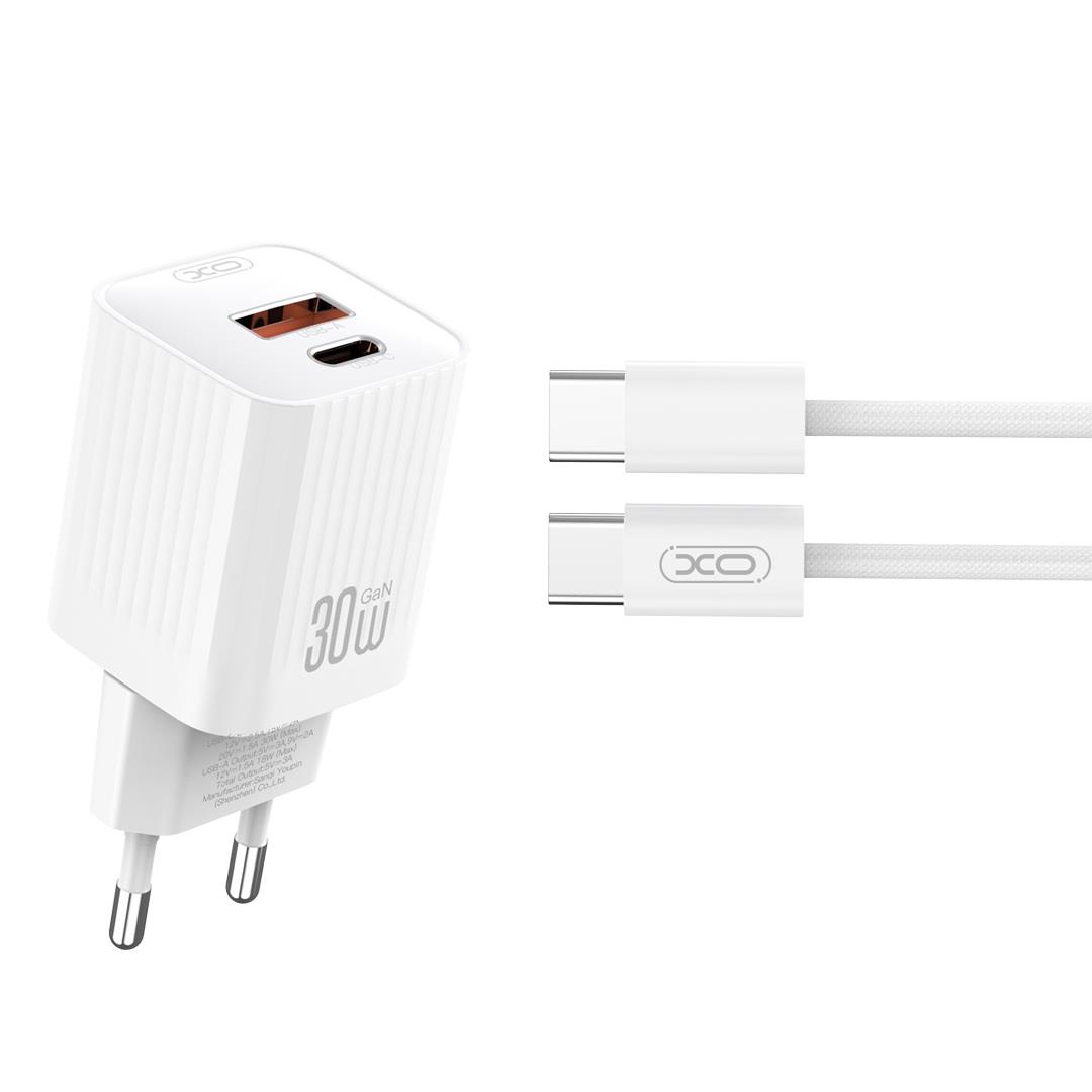 XO L149 ΦΟΡΤΙΣΤΗΣ PD30W 1 ΘΥΡΑ USB-A, 1 ΘΥΡΑ TYPE-C ΜΕ ΚΑΛΩΔΙΟ TYPE-C, ΛΕΥΚΟΣ