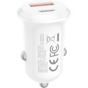 XO CC69 MINI SMART ΦΟΡΤΙΣΤΗΣ ΑΥΤΟΚΙΝΗΤΟΥ, 30W, 1 ΘΥΡΑ PD, 1 ΘΥΡΑ USB, ΛΕΥΚΟΣ