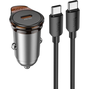 HOCO NZ16 ΦΟΡΤΙΣΤΗΣ ΑΥΤΟΚΙΝΗΤΟΥ, RIGOROUS PD30W, 1 ΘΥΡΑ , ΚΑΛΩΔΙΟ TYPE-C TO TYPE-C, ΓΚΡΙ