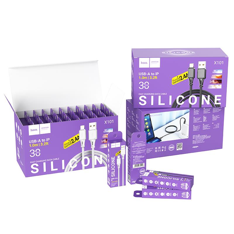 HOCO SET X101 ASSISTANT SILICONE ΚΑΛΩΔΙΟ ΦΟΡΤΙΣΗΣ LIGHTNING, ΓΚΡΙ, 1τεμ - Image 2
