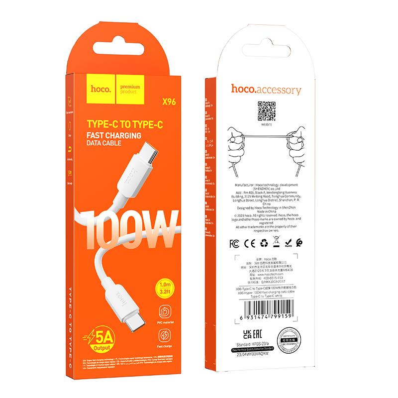 HOCO X96 ΚΑΛΩΔΙΟ ΦΟΡΤΙΣΗΣ HYPER PD ΣΕ TYPE-C, 100W, 1m, ΛΕΥΚΟ - Image 2