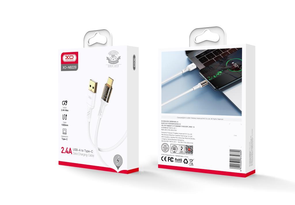 XO NB229 ΚΑΛΩΔΙΟ ΦΟΡΤΙΣΗΣ TYPE-C, ΔΙΑΦΑΝΟ ΒΥΣΜΑ, ΛΕΥΚΟ - Image 2