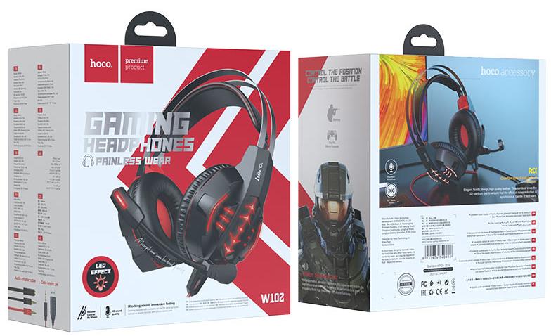 HOCO W102 ΑΚΟΥΣΤΙΚΑ GAMING COOL TOUR, ΜΑΥΡΟ-KOKKINO - Image 2