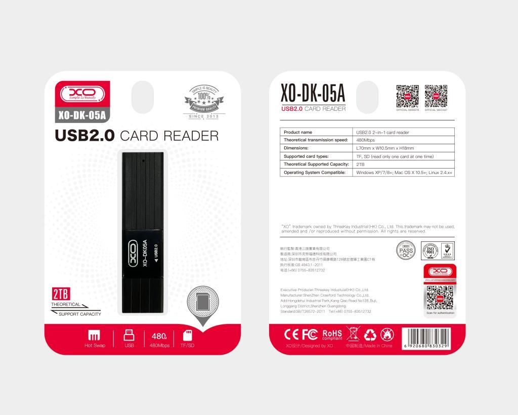 XO DK05A USB 2.0 2-in-1 CARD READER - Image 2