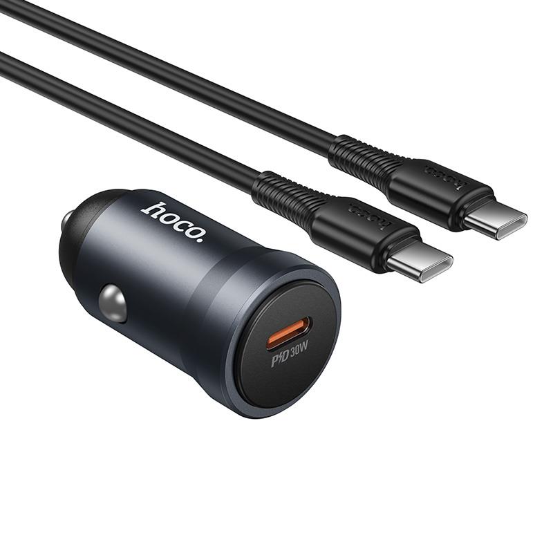 HOCO Z62A ΦΟΡΤΙΣΤΗΣ ΑΥΤΟΚΙΝΗΤΟΥ, ΜΕ ΚΑΛΩΔΙΟ TYPE-C TO TYPE-C, ΓΚΡΙ