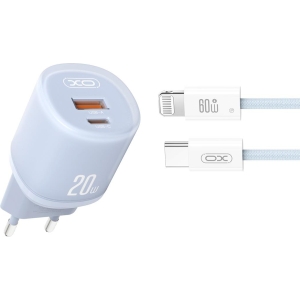 XO L144 ΦΟΡΤΙΣΤΗΣ 20W, 2 ΘΥΡΕΣ, ΜΕ ΚΑΛΩΔΙΟ LIGHTNING, ΜΠΛΕ