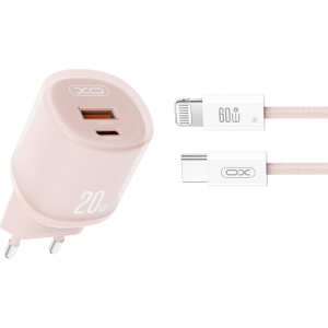 XO L144 ΦΟΡΤΙΣΤΗΣ 20W, 2 ΘΥΡΕΣ, ΜΕ ΚΑΛΩΔΙΟ LIGHTNING, ΡΟΖ