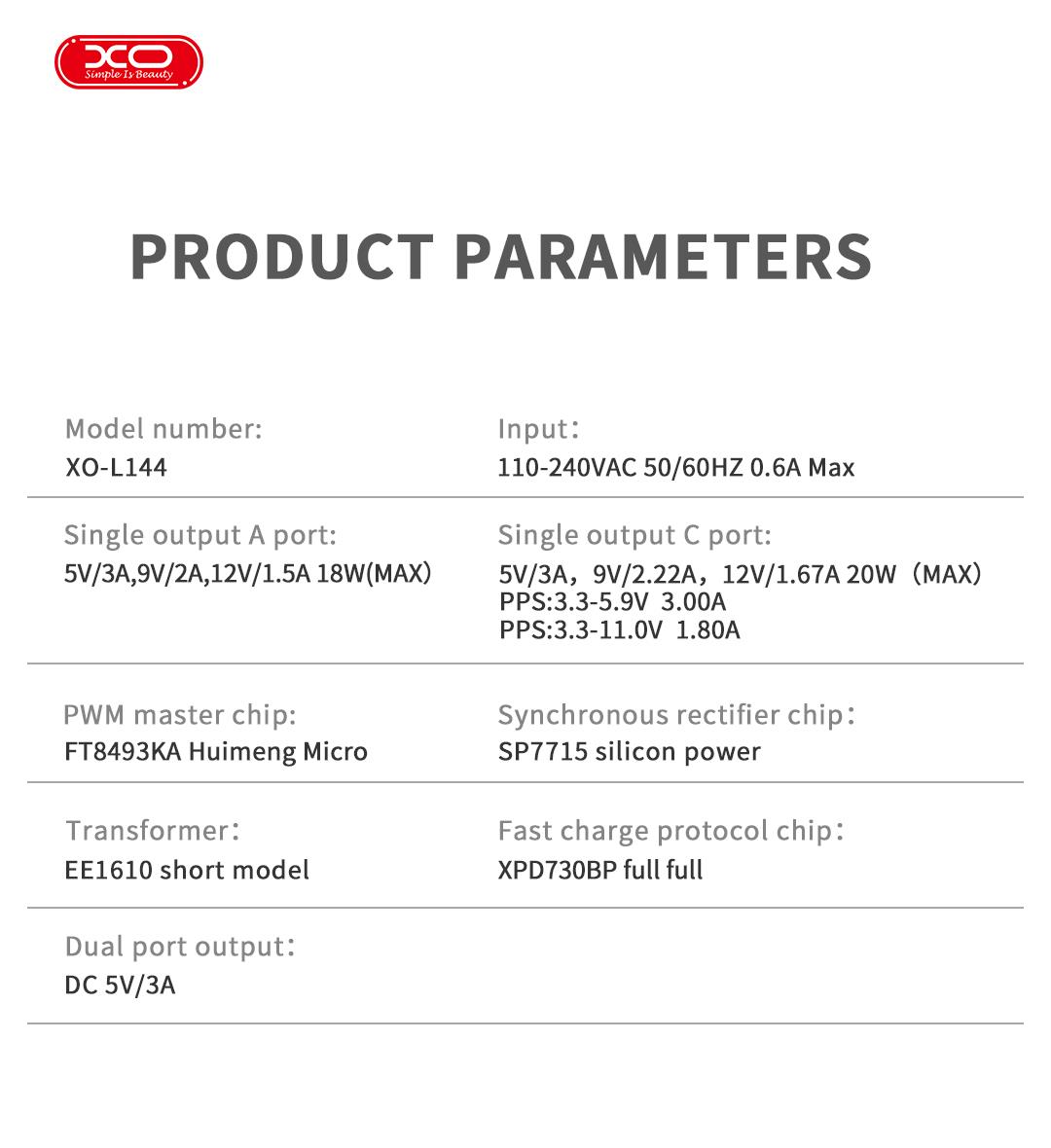 XO L144 ΦΟΡΤΙΣΤΗΣ 20W, 2 ΘΥΡΕΣ, ΜΕ ΚΑΛΩΔΙΟ TYPE-C, ΡΟΖ - Image 2