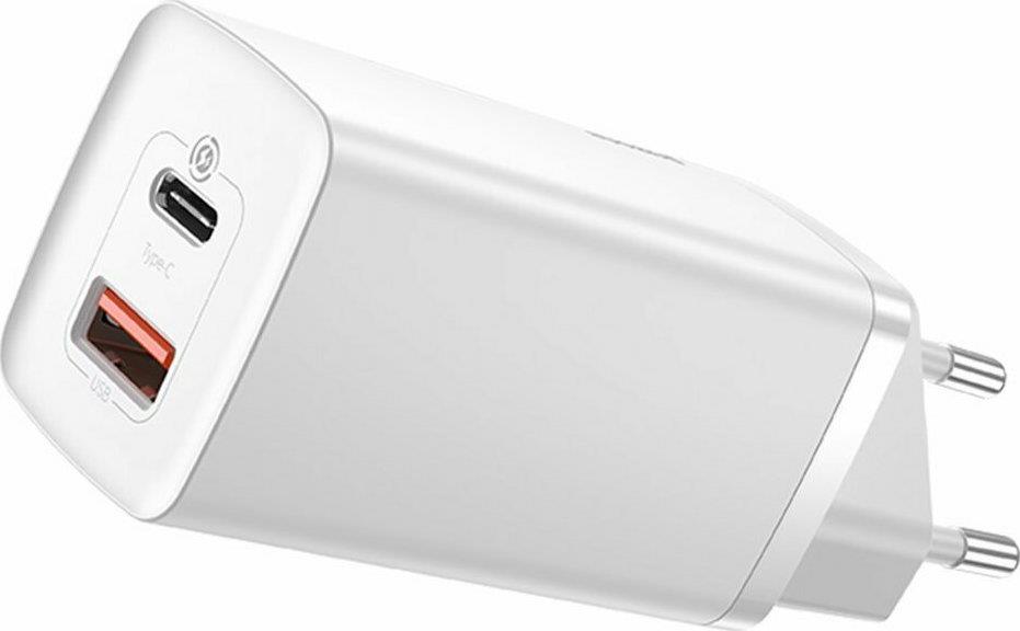 BASEUS GAN 2 LITE ΦΟΡΤΙΣΤΗΣ ΓΡΗΓΟΡΗΣ ΦΟΡΤΙΣΗΣ, 2 ΘΥΡΕΣ, 65W, ΛΕΥΚΟΣ