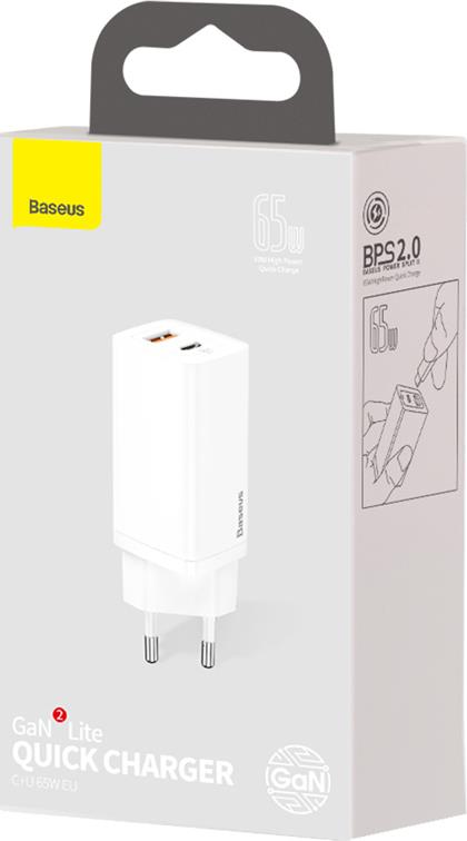 BASEUS GAN 2 LITE ΦΟΡΤΙΣΤΗΣ ΓΡΗΓΟΡΗΣ ΦΟΡΤΙΣΗΣ, 2 ΘΥΡΕΣ, 65W, ΛΕΥΚΟΣ - Image 3