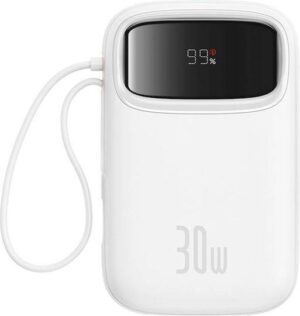 BASEUS QPOW2, POWERBANK, 10000MAh, ΜΕ 2 ΚΑΛΩΔΙΑ TYPE-C, 30W, ΜΕ ΨΗΦΙΑΚΗ ΟΘΟΝΗ, ΛΕΥΚΟ