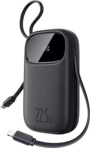 BASEUS ENERFILL FC31, POWERBANK, 10000MAh, ΜΕ 2 ΚΑΛΩΔΙΑ, 22.5W, ΜΕ ΨΗΦΙΑΚΗ ΟΘΟΝΗ, ΜΑΥΡΟ