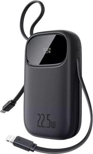 BASEUS ENERFILL FC31, POWERBANK, 20000MAh, ΜΕ 2 ΚΑΛΩΔΙΑ, 22.5W, ΜΕ ΨΗΦΙΑΚΗ ΟΘΟΝΗ, ΜΑΥΡΟ