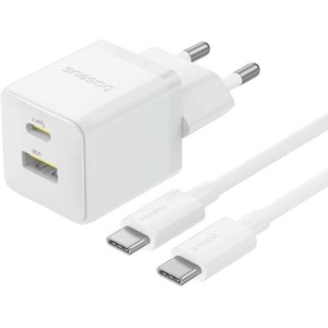 BASEUS PALM ΦΟΡΤΙΣΤΗΣ ΓΡΗΓΟΡΗΣ ΦΟΡΤΙΣΗΣ, 2 ΘΥΡΕΣ, ΜΕ ΚΑΛΩΔΙΟ TYPE-C ΣΕ TYPE-C, 30W, ΛΕΥΚΟΣ