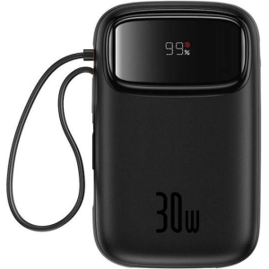 BASEUS QPOW2, POWERBANK, 10000MAh, ΜΕ 2 ΚΑΛΩΔΙΑ TYPE-C, 30W, ΜΕ ΨΗΦΙΑΚΗ ΟΘΟΝΗ, ΜΑΥΡΟ