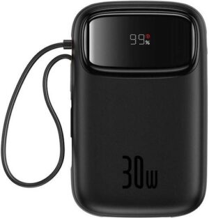 BASEUS QPOW2, POWERBANK, 10000MAh, ΜΕ 2 ΚΑΛΩΔΙΑ TYPE-C, 30W, ΜΕ ΨΗΦΙΑΚΗ ΟΘΟΝΗ, ΜΑΥΡΟ