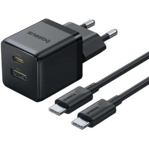 BASEUS PALM ΦΟΡΤΙΣΤΗΣ ΓΡΗΓΟΡΗΣ ΦΟΡΤΙΣΗΣ, 2 ΘΥΡΕΣ, ΜΕ ΚΑΛΩΔΙΟ TYPE-C ΣΕ TYPE-C, 30W, ΜΑΥΡΟΣ