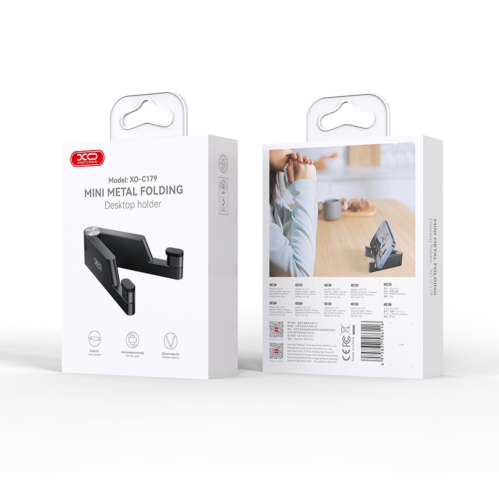 XO C179 ΜΙΝΙ ΜΕΤΑΛΛΙΚΗ ΒΑΣΗ, ΦΟΡΗΤΗ, ΕΠΙΤΡΑΠΕΖΙΑ, ΜΑΥΡΟ - Image 3