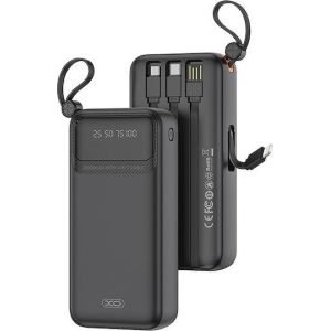 XO PR279, POWERBANK, 10000MAh, ΜΕ 4 ΚΑΛΩΔΙΑ, ΜΑΥΡΟ