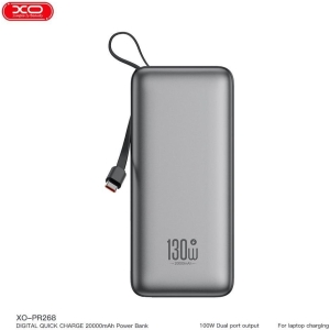 XO PR268, POWERBANK, 20000MAh, 130W, ΜΕ ΚΑΛΩΔΙΟ TYPE-C 100w, ΓΚΡΙ