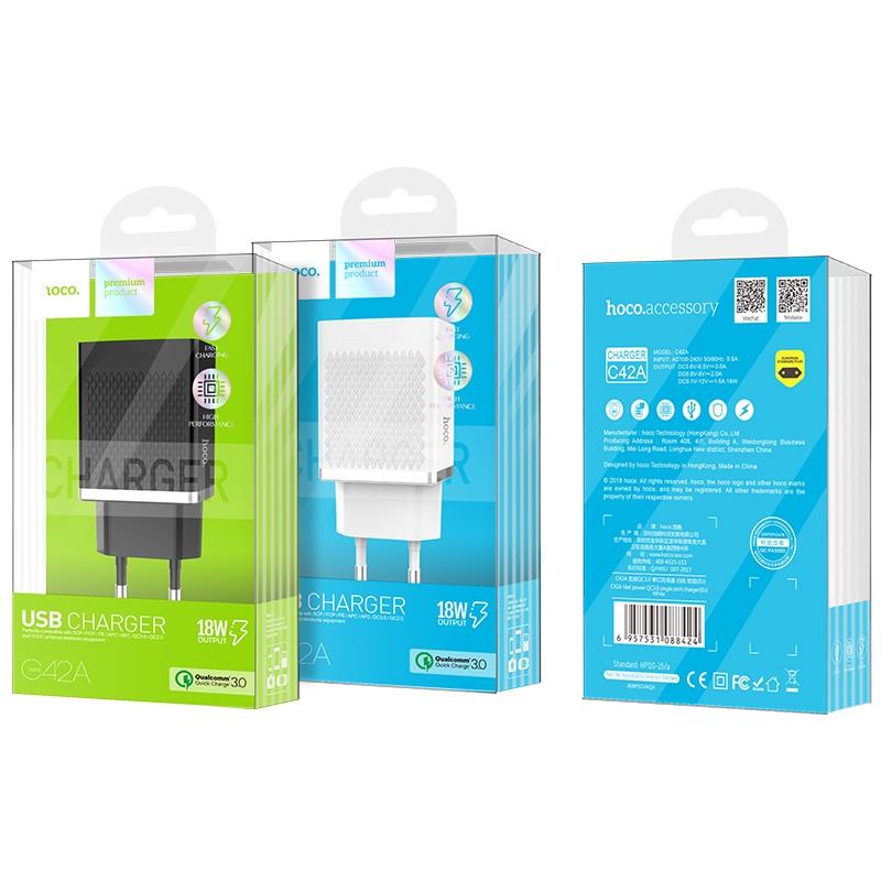 HOCO C42A QUICK CHARGE 3.0 VAST POWER USB CHARGER ΜΑΥΡΟ - Image 4