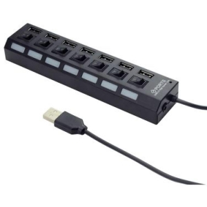 GEMBIRD USB HUB 2.0, 7 PORT, ΜΕ ΔΙΑΚΟΠΤΕΣ ΚΑΙ ΕΞΩΤΕΡΙΚΟ ΤΡΟΦΟΔΟΤΙΚΟ, ΜΑΥΡΟ