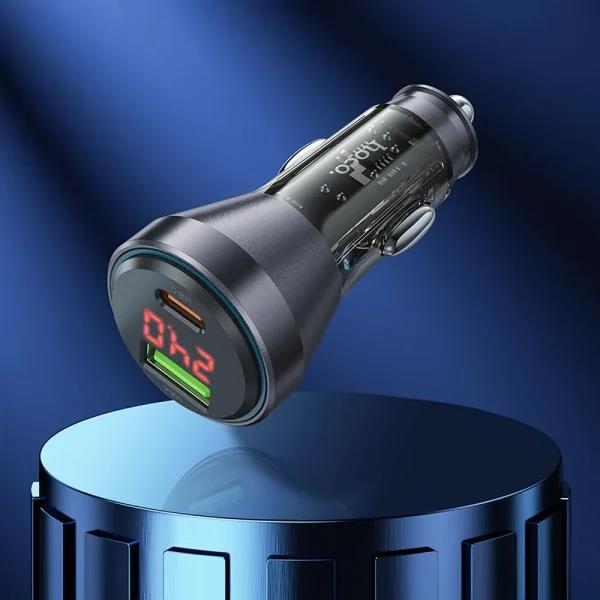 HOCO NZ12B ΦΟΡΤΙΣΤΗΣ ΑΥΤΟΚΙΝΗΤΟΥ, UNIMPEDED PD48W + QC 3.0, 2 ΘΥΡΕΣ, ΔΙΑΦΑΝΗΣ ΜΑΥΡΟΣ - Image 2