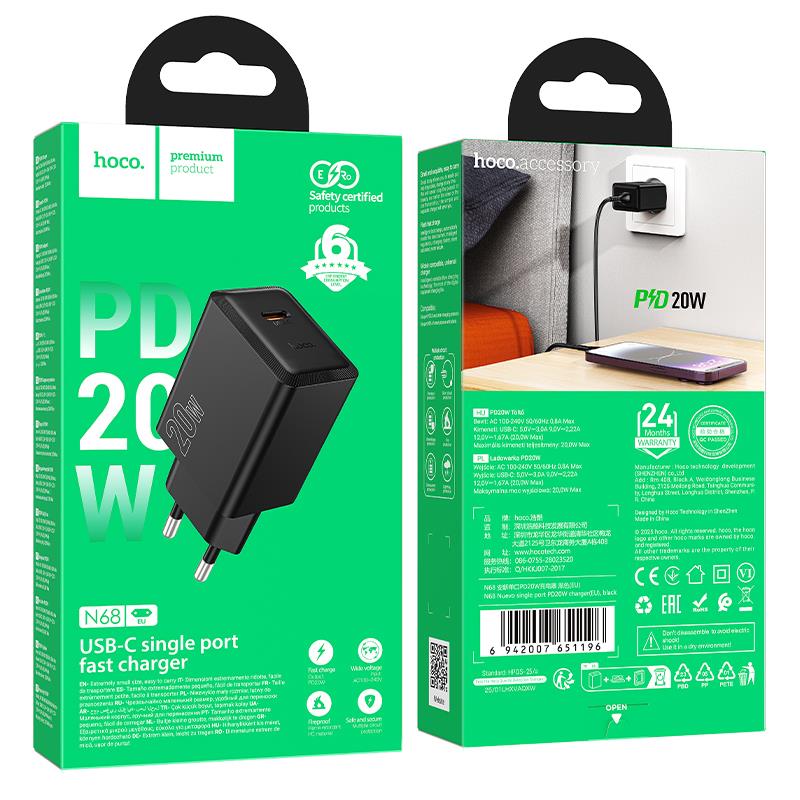 HOCO N68 NUEVO ΦΟΡΤΙΣΤΗΣ PD20W, 1 ΘΥΡΑ, TYPE-C, ΜΑΥΡΟ - Image 3