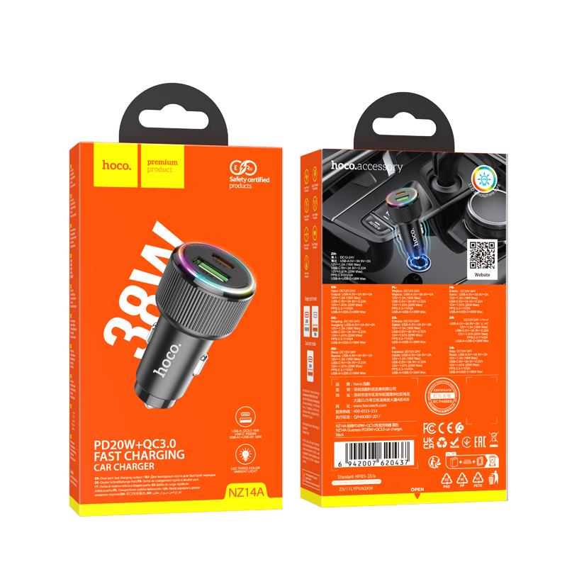HOCO NZ14A ΦΟΡΤΙΣΤΗΣ ΑΥΤΟΚΙΝΗΤΟΥ, GUERRERO PD20W + QC3.0 38W, 2 ΘΥΡΕΣ , ΜΑΥΡΟΣ - Image 2