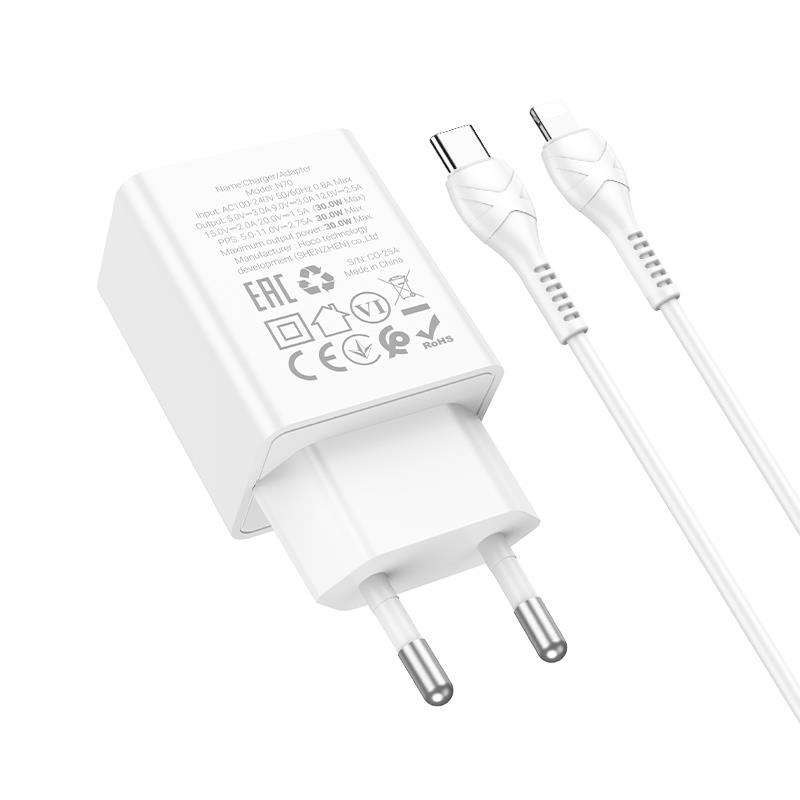 HOCO N70 NUEVO ΦΟΡΤΙΣΤΗΣ PD30W, 1 ΘΥΡΑ, LIGHTNING, ΛΕΥΚΟ - Image 2