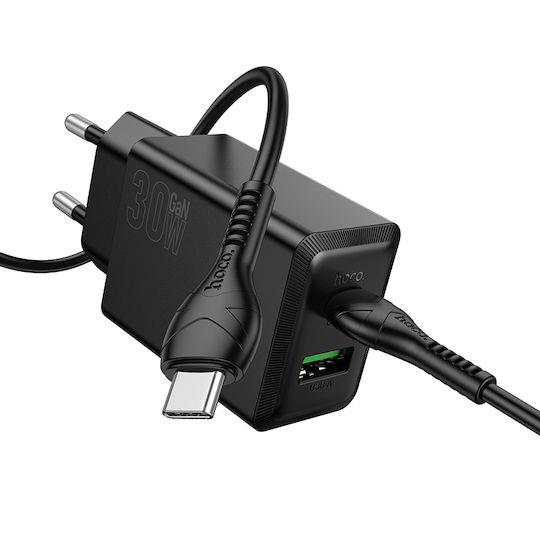 HOCO N71 NUEVO, ΣΕΤ ΓΡΗΓΟΡΗΣ ΦΟΡΤΙΣΗΣ, 30W, 2 ΘΥΡΕΣ, ME ΚΑΛΩΔΙΟ TYPE-C, ΜΑΥΡΟ