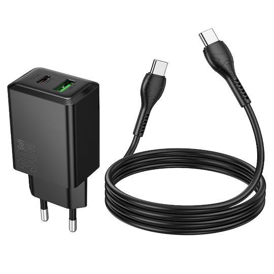 HOCO N71 NUEVO, ΣΕΤ ΓΡΗΓΟΡΗΣ ΦΟΡΤΙΣΗΣ, 30W, 2 ΘΥΡΕΣ, ME ΚΑΛΩΔΙΟ TYPE-C, ΜΑΥΡΟ - Image 2