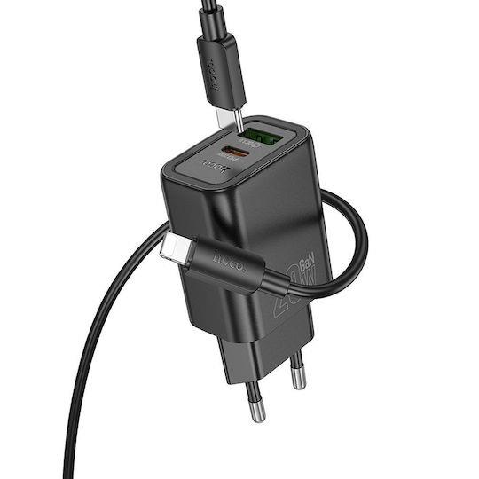 HOCO N61 GENTLE, ΣΕΤ ΦΟΡΤΙΣΗΣ, 2 ΘΥΡΕΣ, ΜΕ ΚΑΛΩΔΙΟ TYPE-C ΣΕ LIGHTNING, ΜΑΥΡΟ - Image 2