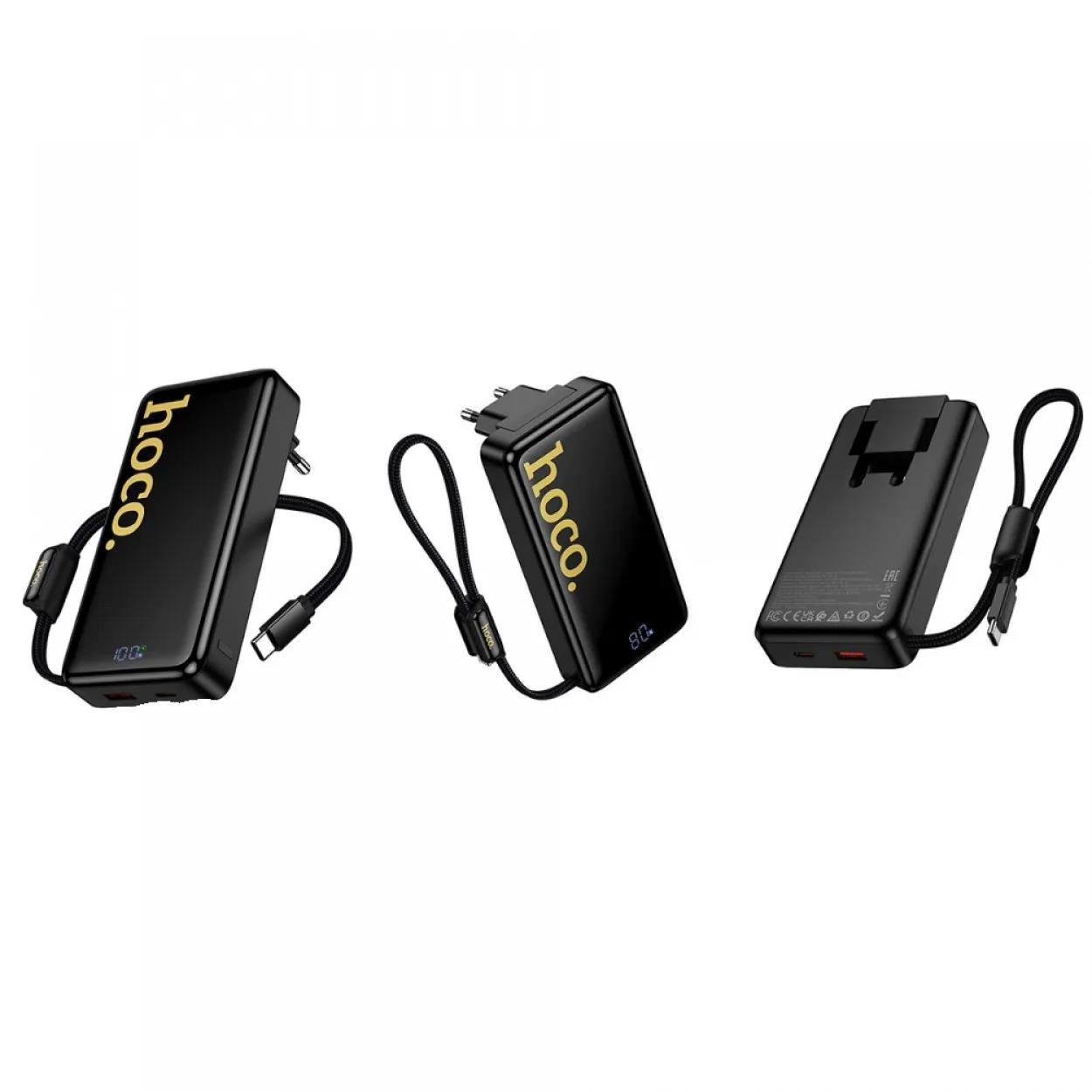 HOCO Q45 WORRIER, POWERBANK ΚΑΙ ΦΟΡΤΙΣΤΗΣ ΤΟΙΧΟΥ, 10000MAh, ΜΕ ΕΝΣΩΜΑΤΩΜΕΝΟ ΚΑΛΩΔΙΟ TYPE-C, ΜΑΥΡΟ - Image 2