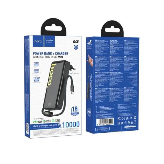 HOCO Q45 WORRIER, POWERBANK ΚΑΙ ΦΟΡΤΙΣΤΗΣ ΤΟΙΧΟΥ, 10000MAh, ΜΕ ΕΝΣΩΜΑΤΩΜΕΝΟ ΚΑΛΩΔΙΟ TYPE-C, ΜΑΥΡΟ - Image 3