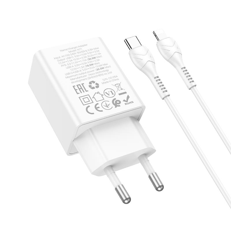 HOCO N71 NUEVO, ΣΕΤ ΓΡΗΓΟΡΗΣ ΦΟΡΤΙΣΗΣ, 30W, 2 ΘΥΡΕΣ, ΛΕΥΚΟ - Image 2