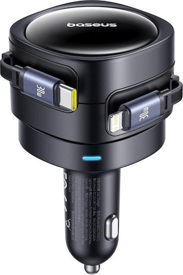 BASEUS ENJOYMENT MAX, ΦΟΡΤΙΣΤΗΣ ΑΥΤΟΚΙΝΗΤΟΥ, ΚΑΛΩΔΙΑ LIGHTNING ΚΑΙ TYPE-C, 60W, ΜΑΥΡΟ - Image 2